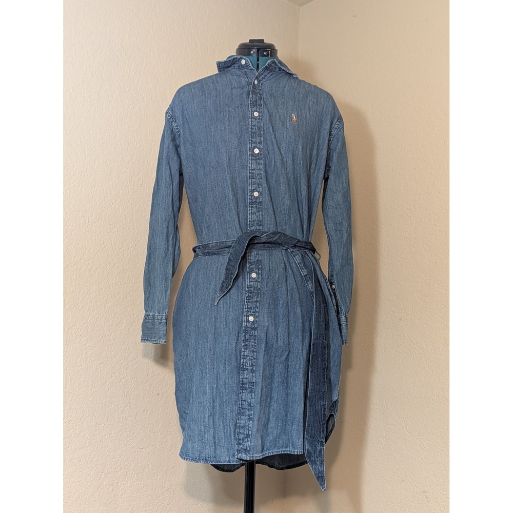 Polo Ralph Lauren Denim Shirt Dress Womens 4 Blue Belted Button Front Pony Logo